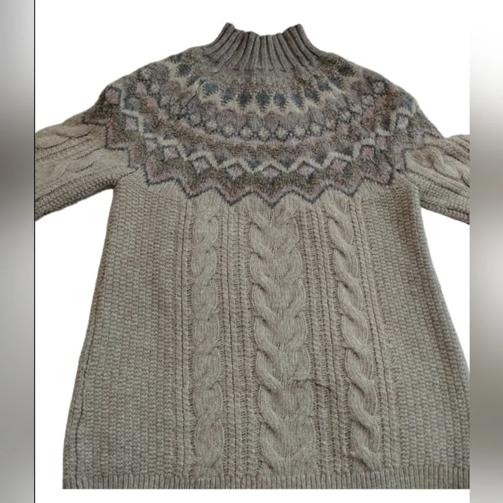 CHICO'S Women's Wool Grannnycore‎ Fisherman Chunky Sweater size S Cable Knit